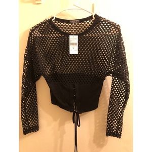 Fashion Nova black mesh crop top